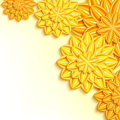 Modern background with yellow, orange 3d paper flowers