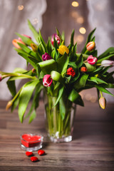 beautiful spring tulips for greettings cards of valentines or woman day