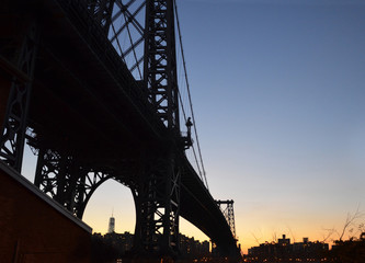 View from under Brooklyn Bridge during sunset