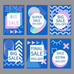 Set of abstract sale cards in bright colors.Memphis style. Vector illustration. - 135972262