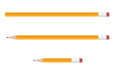 Yellow pencils set on white background. Vector illustration.