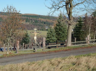 Wooden cross with Jesus. So-called wayside cross.