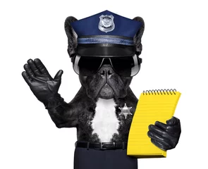Stickers pour porte Chien fou policeman dog with  ticket fine