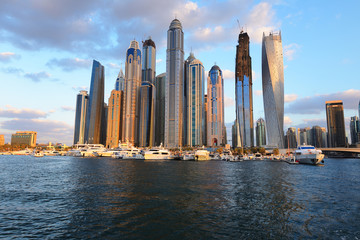 Fototapeta na wymiar Skyscrapers of Dubai Marina from Persian gulf