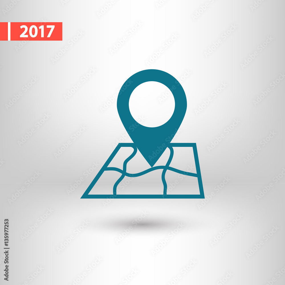 Poster map with pointer icon, vector illustration. flat design style