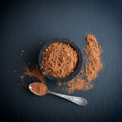 Cocoa powder in a bowl with spoon