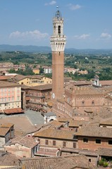 Historic city Siena with tower Torre del Mangia, Tuscany, Italy