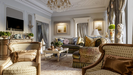 Luxurious baroque living room - 135981404
