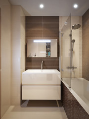 Fototapeta na wymiar Modern bathroom interior with brown and beige tiles