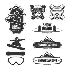 Snowboarding labels set. Winter sports emblems. Vector vintage illustration.