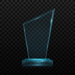 Glass shining trophy. Isolated on black transparent background. Vector illustration, eps 10.
