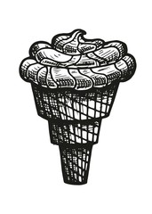 ice cream in a waffle cone sketch. vector illustration
