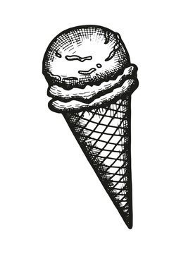 ice cream in a waffle cone sketch. vector
