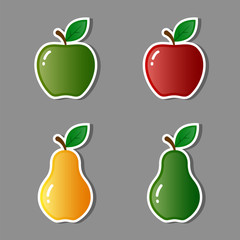 Apple and pear sticker set, vector.