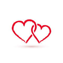Two Red hearts symbol, vector icon.