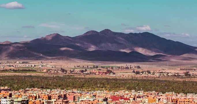 Panoramic view of Marrakesh and the snow capped Atlas mountains, Morocco