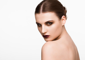 Obraz premium Beauty purrple lips makeup fashion model girl