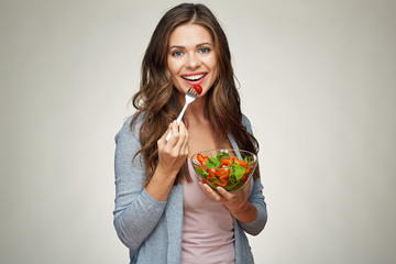 healthy food, helthy life style with young woman eating salad.