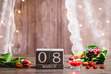 beautiful spring tulips for greettings cards of international woman day