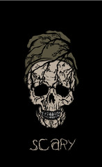 scary skull in hat with branches