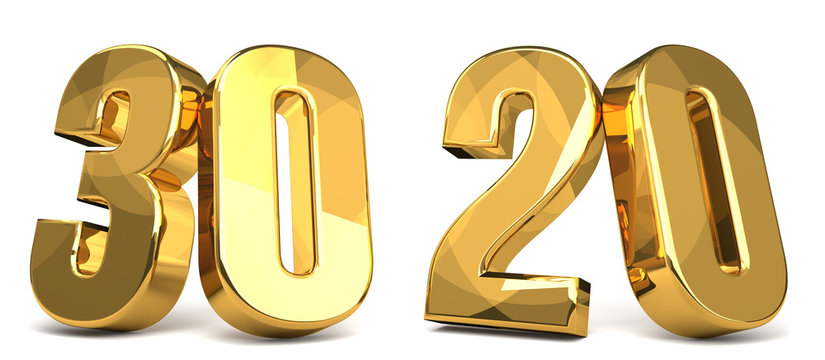 30 and 20 golden 3d render symbol