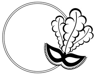 Silhouette round frame with carnival masks. Vector clip art.