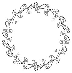 Silhouette round frame with carnival masks. Vector clip art.