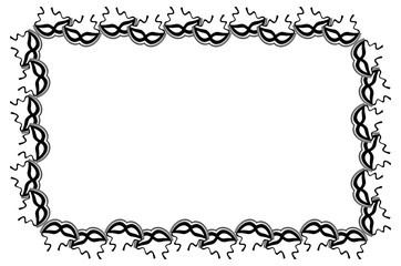 Silhouette  horizontal frame with carnival masks. Vector clip art.