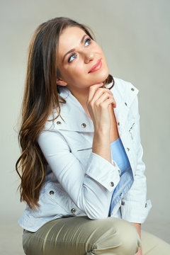 Beautiful woman with long hair studio isolated portrait.