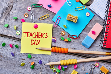 Graphitr pencils, erazer and card. Creative congratulation for a teacher.
