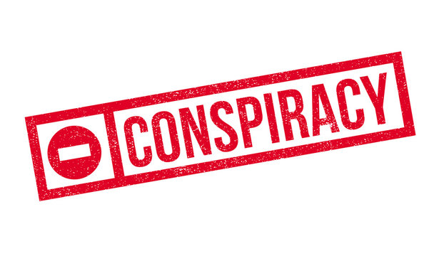 Conspiracy rubber stamp. Grunge design with dust scratches. Effects can be easily removed for a clean, crisp look. Color is easily changed.