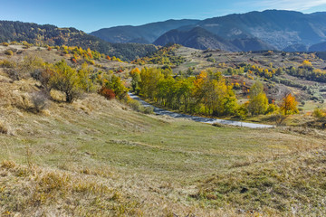 Fototapeta na wymiar Autumn landscape near town of Dospat, Rhodope Mountains, Bulgaria