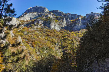 Panoramic Autumn view of Buynovsko gorge, Rhodope Mountains, Bulgaria