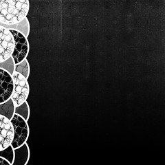 Brush or chalk drawn circles with dots pattern. Black and white geometrical background