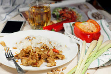 Spicy pork with peanut and lemongrass