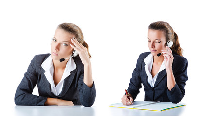 Call center assistant responding to calls