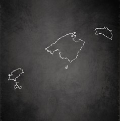 Balearic Islands, Mallorca, Menorca, Ibiza map blackboard chalkboard vector