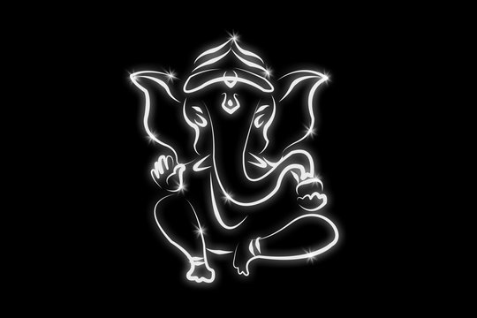 hindu ganesha draw on black background Stock Illustration | Adobe Stock