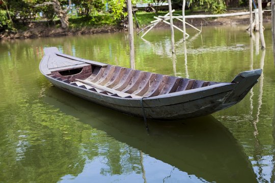traditional asian fishing boat in river, vietnam