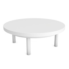 White Round Table. 3D render isolated on white. Platform or Stand Illustration. Template for Object Presentation.
