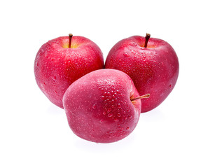 Red Apple with drops of water on white background