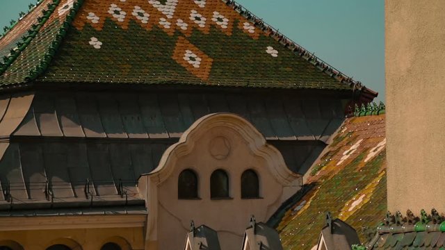A tilting shot of the Culture Palace in Targu Mures, Romania
