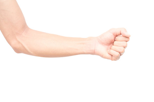 Man arm with blood veins on white background