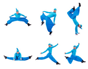 Dancer in wide trousers on white