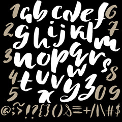 Hand drawn font made by dry brush strokes. Grunge style alphabet
