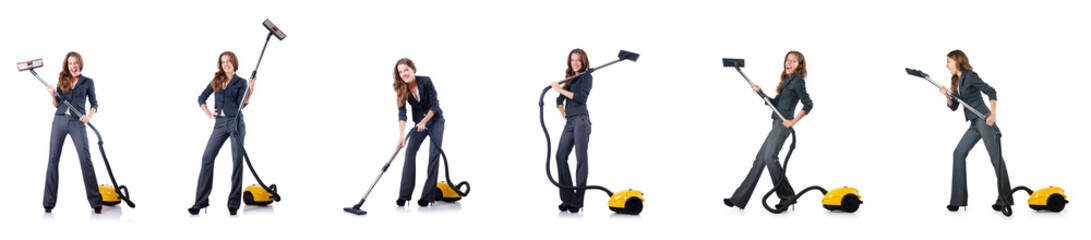 Woman cleaning with vacuum cleaner
