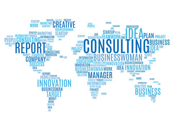 Fototapeta na wymiar Cloud tags of marketing business words world map