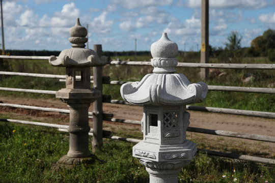 Japanese garden, stone lanterns