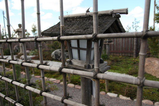 Japanese  garden, lantern. Japanese rock garden