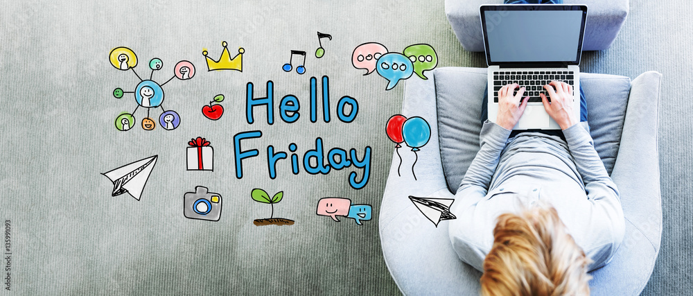 Poster hello friday text with man